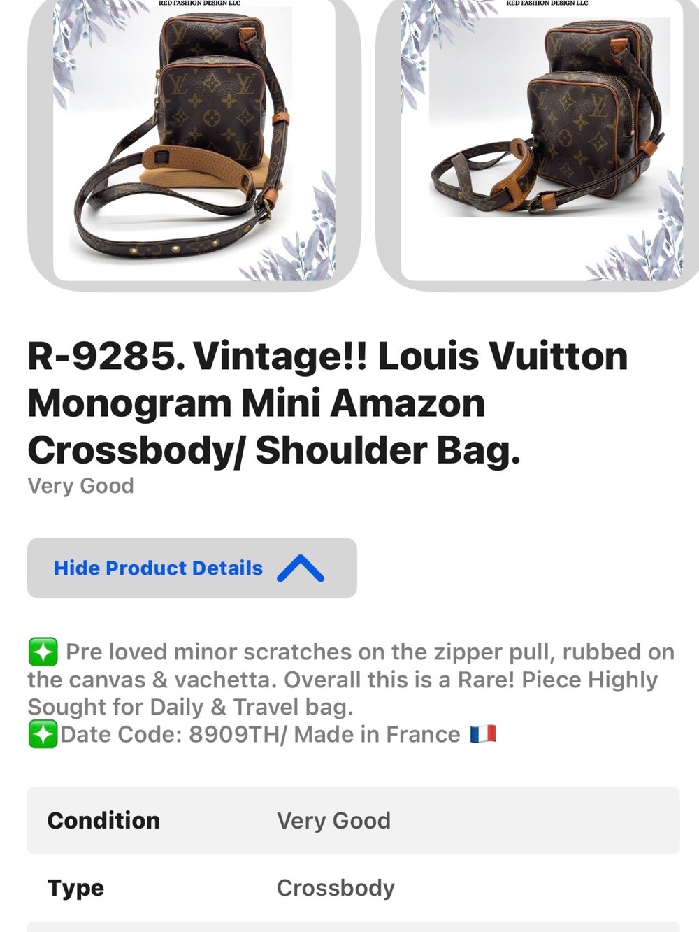 Louis Vuitton Monogram Mini Crossbody Bag Vintage Authenticated MAKE AN OFFER - Picture 7 of 11